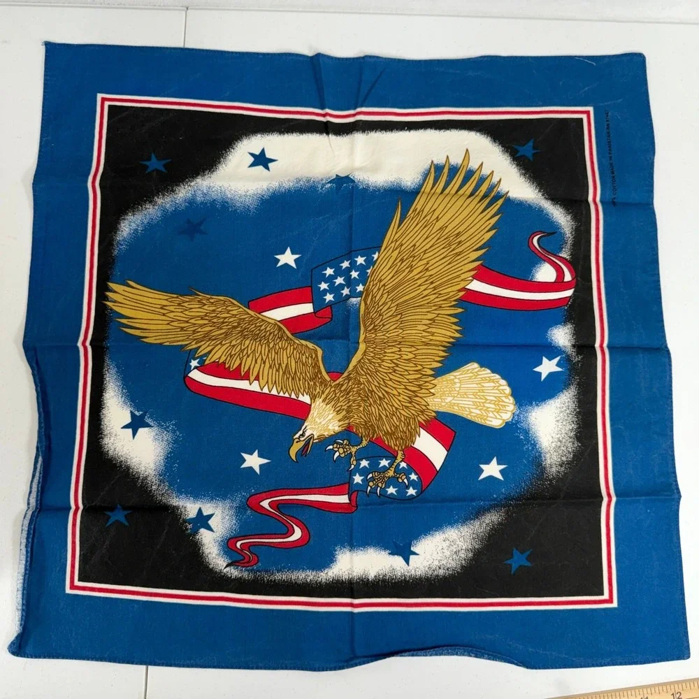 Vintage Bandana Lot 3 Eagle American Flag Stars Blue Red Cotton Patriotic READ